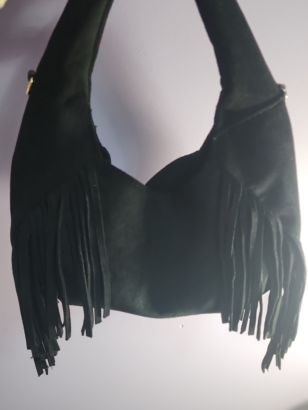 Black Suede Fringe Shoulder Bag Universal Thread 👜
